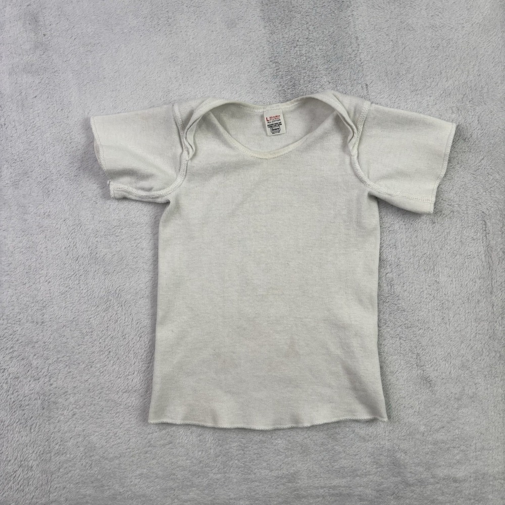 VTG 60s Sear White Blank Toddlers Kids Shirt Size Large